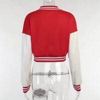 List nadruk bejsbolowy jednolite kurtki dla kobiet spadek PU rękaw Patchwork przycisk krótki Top fajne kobieta płaszcze bomberka w stylu Casual kurtka 3